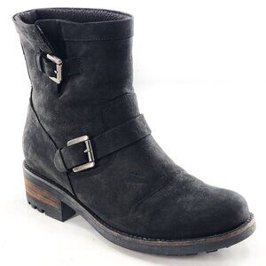 LA CANADIENNE Charlotte Oiled Leather Ankle Boots Buckles Black